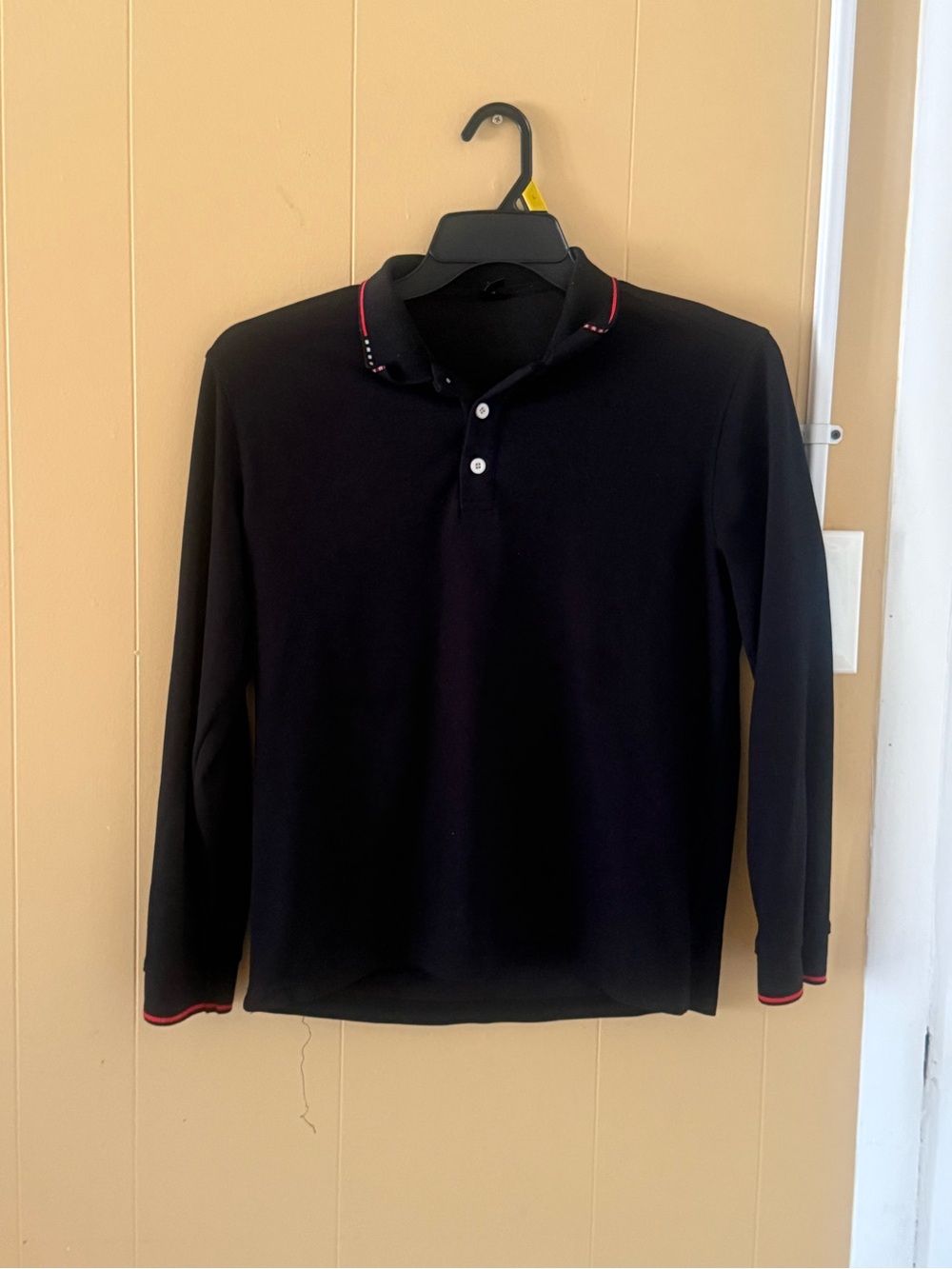 SHEIN Black Long-Sleeve Polo with Red Trim